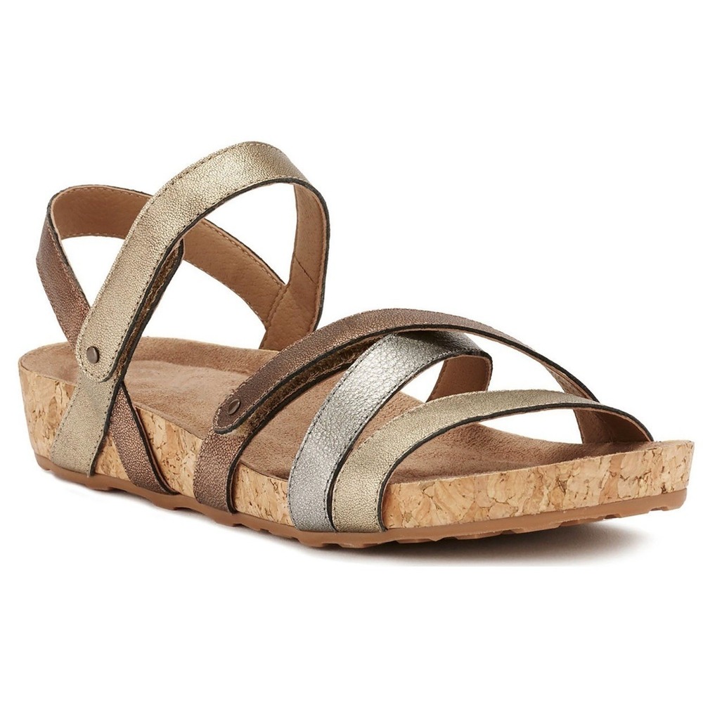 Ros Hommerson Womens Metallic Strappy Pool Wedge Sandals Gold Silver Bronze 10 M